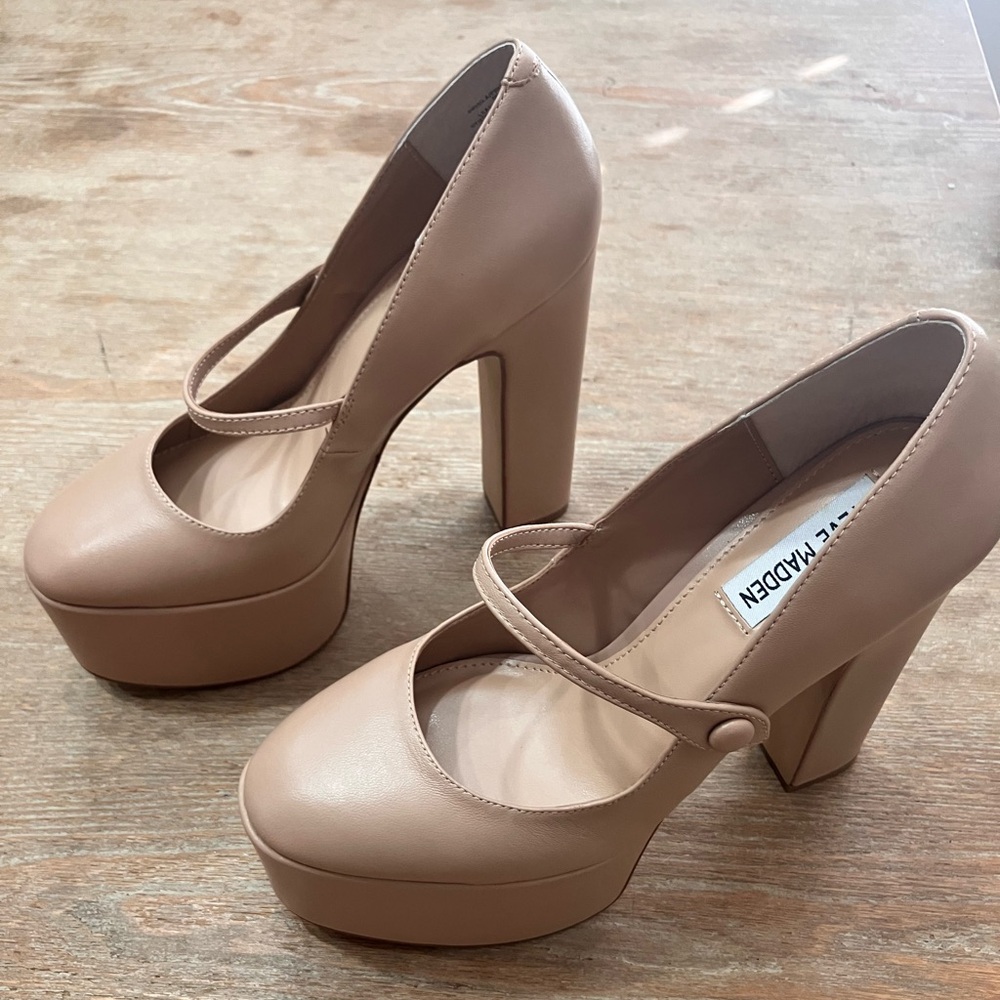 Steve Madden Women's Nude Platform Mary Janes